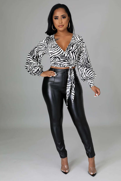 FaLong Sleeve Zebra Print Crop Top