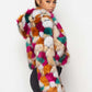Multicolor Faux Fur Hooded Jacket With Front Zipper