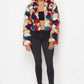 Multicolor Faux Fur Hooded Jacket With Front Zipper