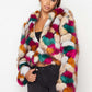 Multicolor Faux Fur Hooded Jacket With Front Zipper