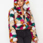 Multicolor Faux Fur Hooded Jacket With Front Zipper