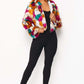 Multicolor Faux Fur Hooded Jacket With Front Zipper