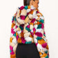 Multicolor Faux Fur Hooded Jacket With Front Zipper
