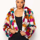 Multicolor Faux Fur Hooded Jacket With Front Zipper