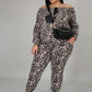 Off The Shoulder Cheetah Print Jogger Set
