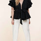 Black Ruffle Plunging V-Neck Fit and Flare Top