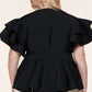 Black Ruffle Plunging V-Neck Fit and Flare Top