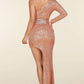 Rose Gold Sequin One Shoulder Maxi Dress