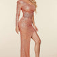 Rose Gold Sequin One Shoulder Maxi Dress
