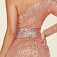 Rose Gold Sequin One Shoulder Maxi Dress
