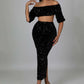 Sequin Matching Crop Top Midi High Waisted Skirt Set - Black