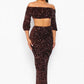 Sequin Matching Crop Top Midi High Waisted Skirt Set - Brown
