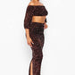 Sequin Matching Crop Top Midi High Waisted Skirt Set - Brown