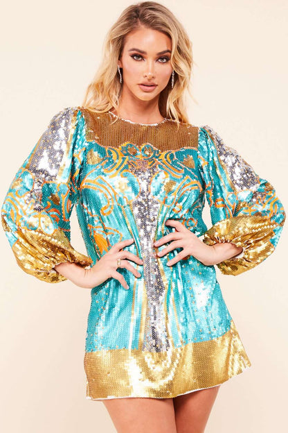 Sequin Pattern Shift Mini Dress - Multi