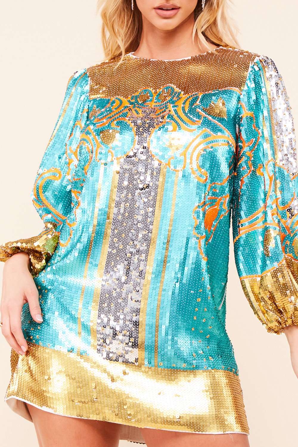 Sequin Pattern Shift Mini Dress - Multi