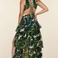 Tropical Leaf Open Front Maxi Dress