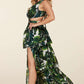 Tropical Leaf Open Front Maxi Dress