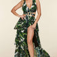 Tropical Leaf Open Front Maxi Dress