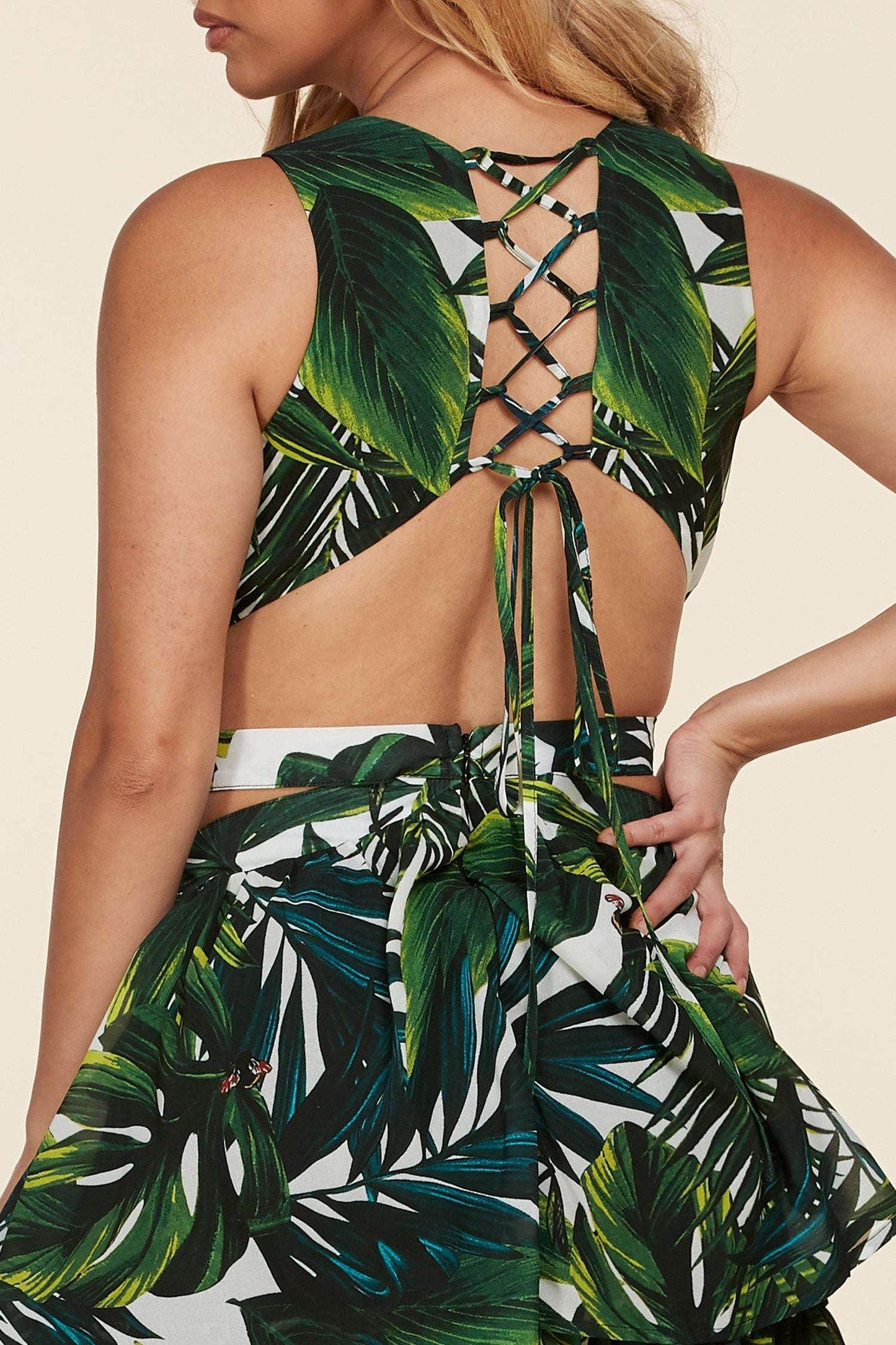 Tropical Leaf Open Front Maxi Dress