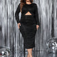 Honey Cutout Slit Round Neck Long Sleeve Dress