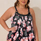 Black 2pcs Wide Strap Floral Top Tankini Set