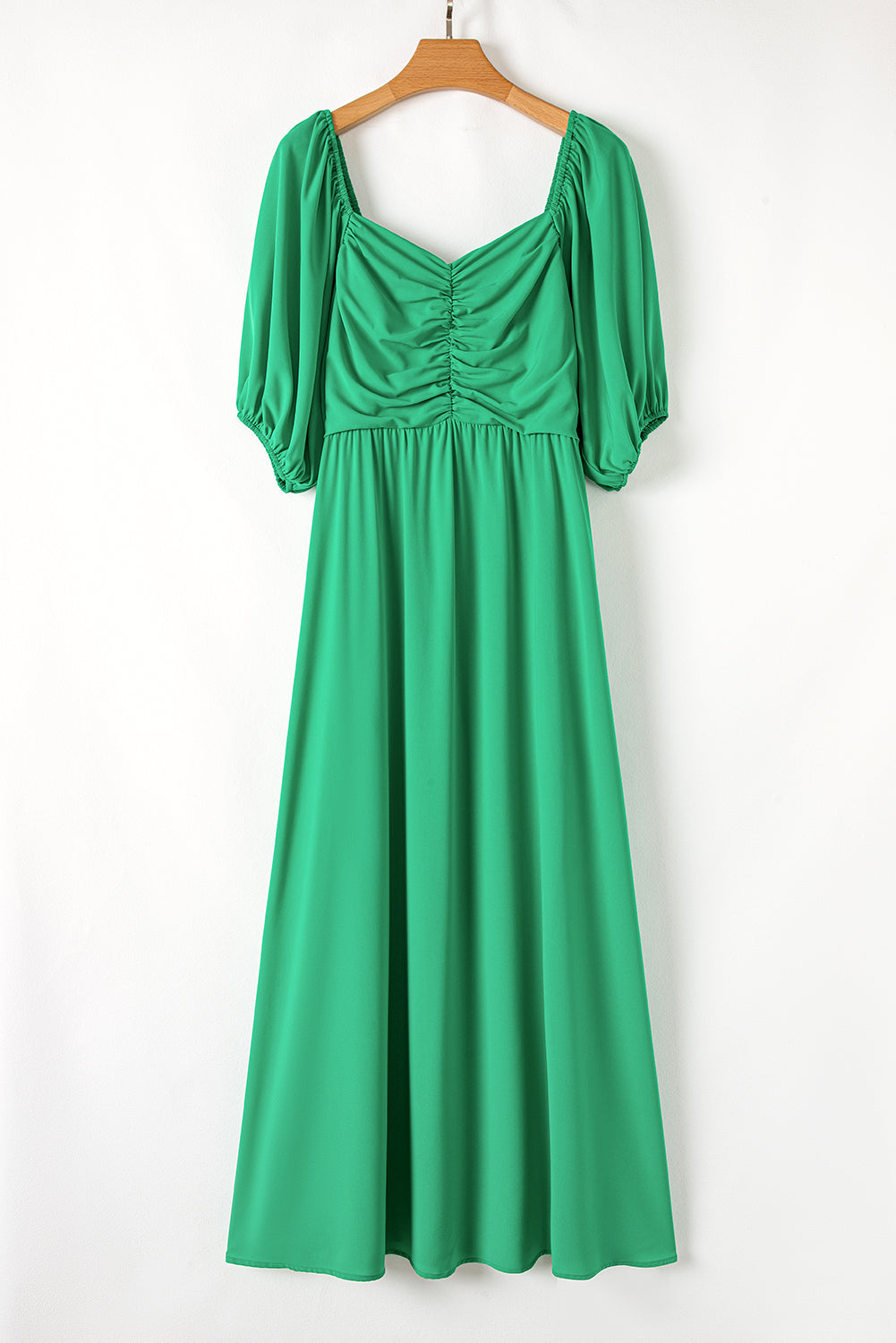 Ruched Front Puff Sleeve Long Dress