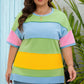 Light Blue Color Block Exposed Seam Patchwork T Shirt