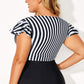 Black Stripe Knot Cutout Ruffle Sleeve and High Waisted 2pcs Swimsuit