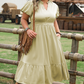 Laurel Green Notched V Neck Puff Sleeve Tiered Maxi Dress