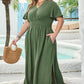 Four Leaf Clover Surplice Neckline Shirred High Waist Maxi Dress
