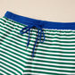 Green Stripe Boxy Tee Drawstring Elastic Waist Short Set