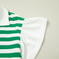 Green Stripe Collar V Neck Ruffle Short Sleeve Blouse
