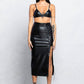 Gianna Lace Up Detail Faux Leather Midi Skirt With Side Slit