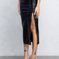 Gianna Lace Up Detail Faux Leather Midi Skirt With Side Slit