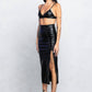 Gianna Lace Up Detail Faux Leather Midi Skirt With Side Slit