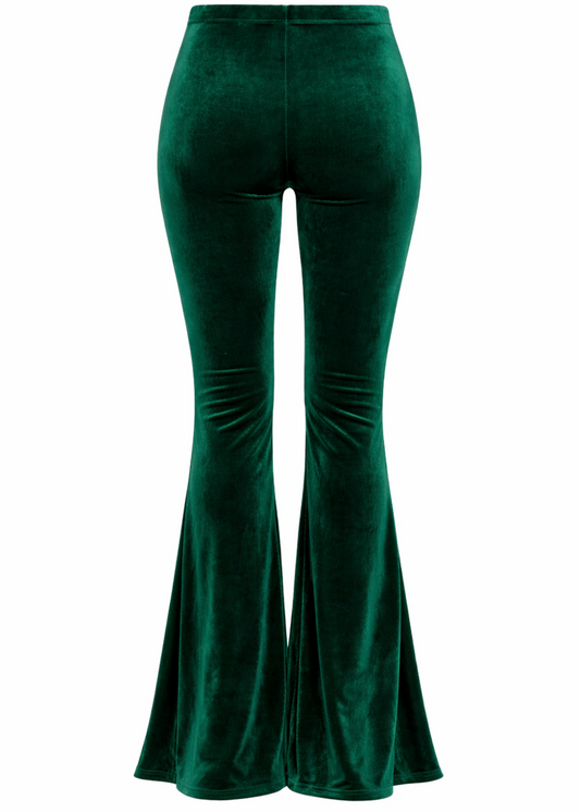 Green Velvet Bell Bottom Flare Pants