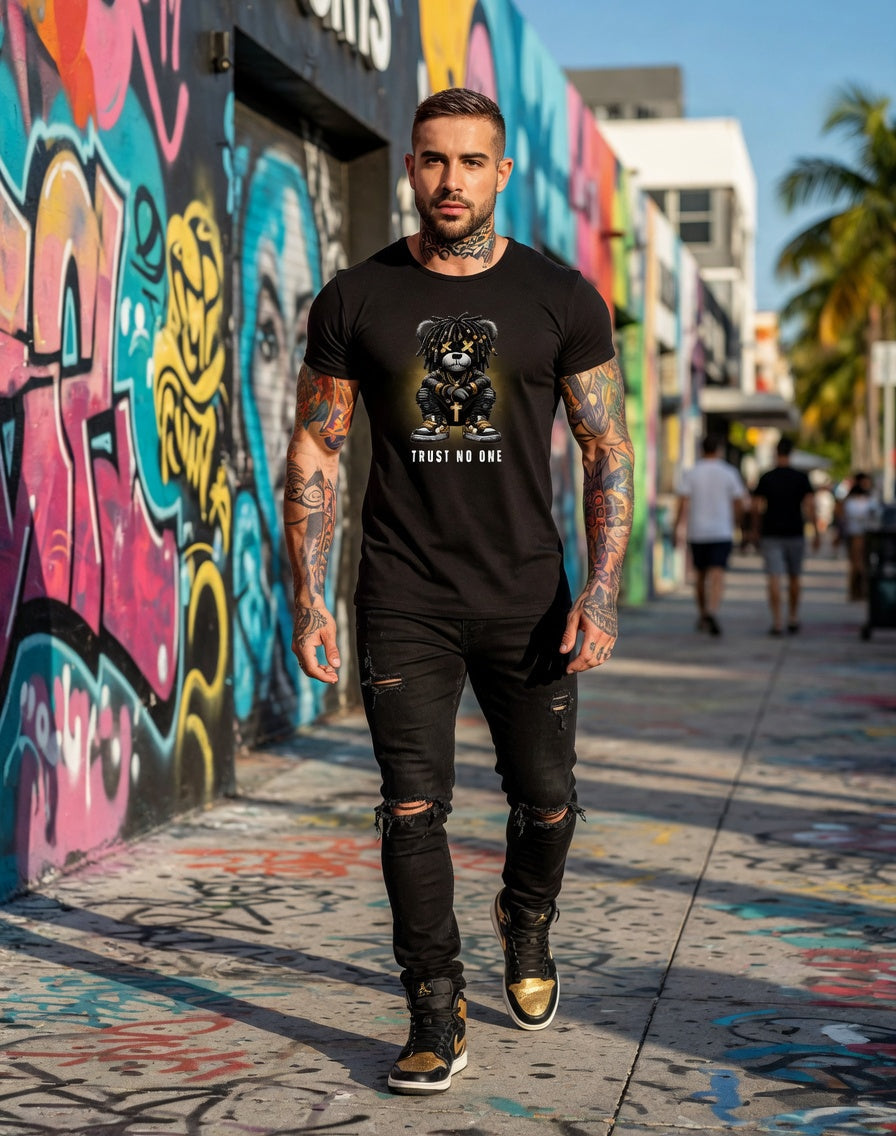 “Trust No One” Black Collection T-Shirt – Luxury Streetwear Graphic Tee (Runs Big)