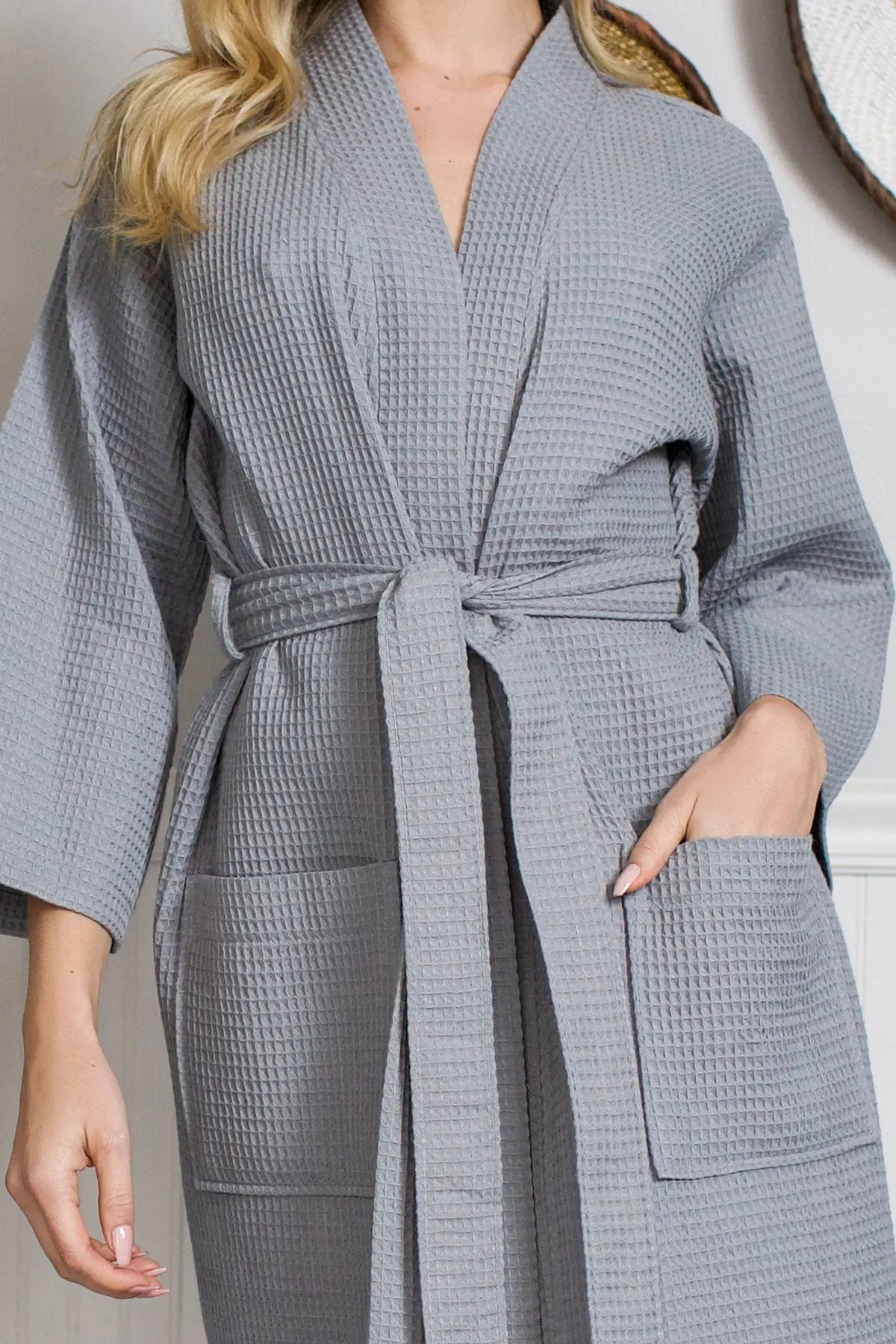 Knee-Length Waffle Kimono Robe