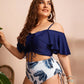 Women-Drawstring Ruffle Bikini One Shoulder Strap High Waist Swimsuit Set
