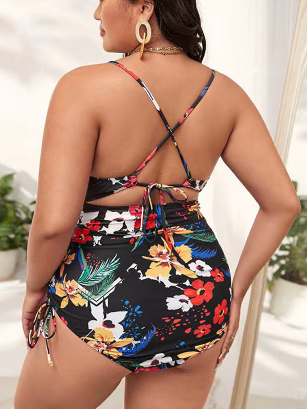 Printed Push-up Hollow One-Piece Swimsuit