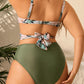 printed mesh three-piece bikini swimsuit