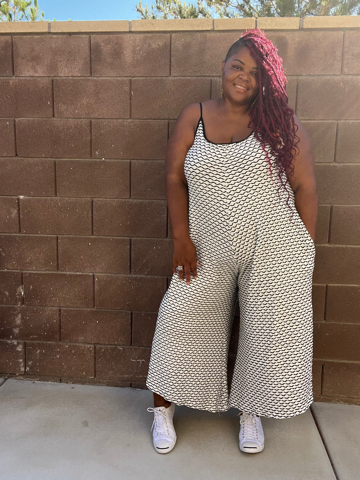 White Black Wide Leg Jumpsuits
