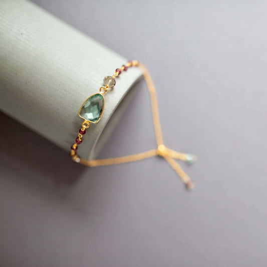 Green Amethyst Adjustable Silver Gemstone Bracelet