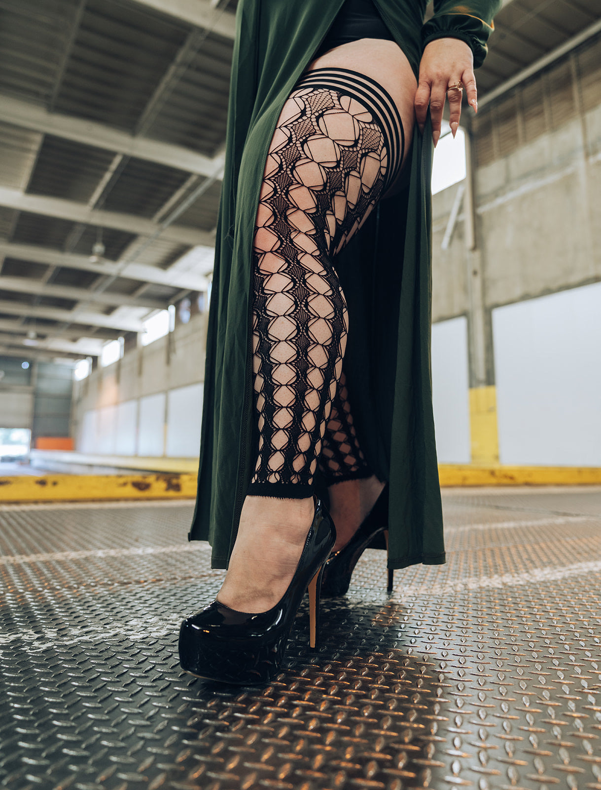 Jo: Footless Black Circle Fishnet Thigh Highs