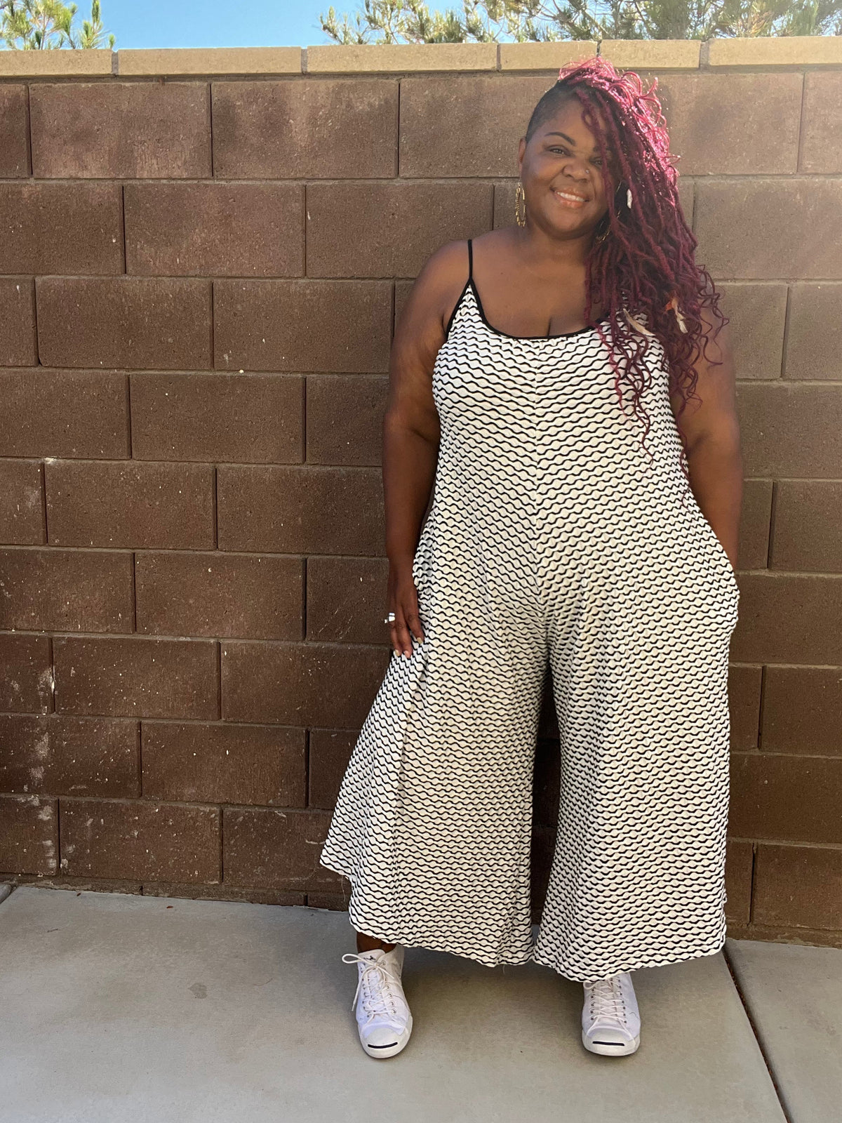 White Black Wide Leg Jumpsuits