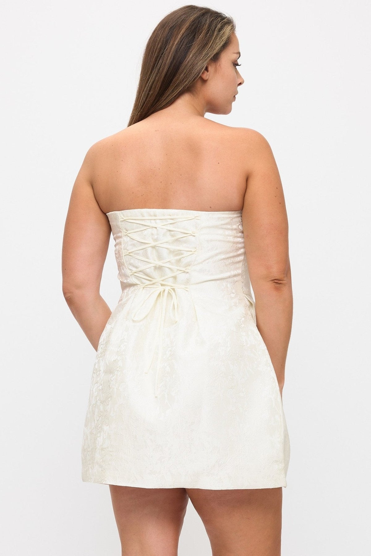 Ivory Muse Strapless Lace-Up Mini  –  Party Dress