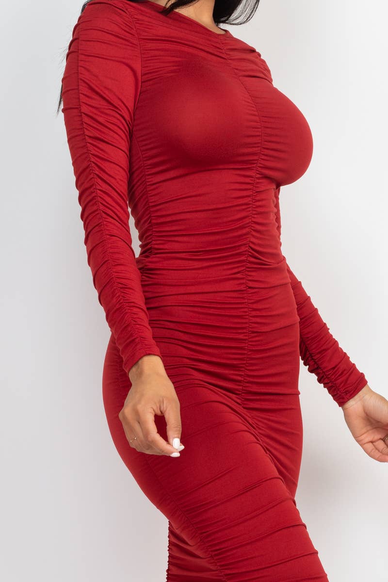 Josie Ruched Long Sleeve Midi Dress