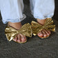 KALIA Gold Metallic Bow Mule - Elegant Stylish Comfort for Parties & Nights Out