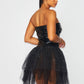 Kayla Contrast Mesh Faux Leather Strapless Tutu Dress | Punk Rock Goth Glam Zipper Dress