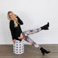 MacKenzie: Black and White Tie Dye Thigh Highs